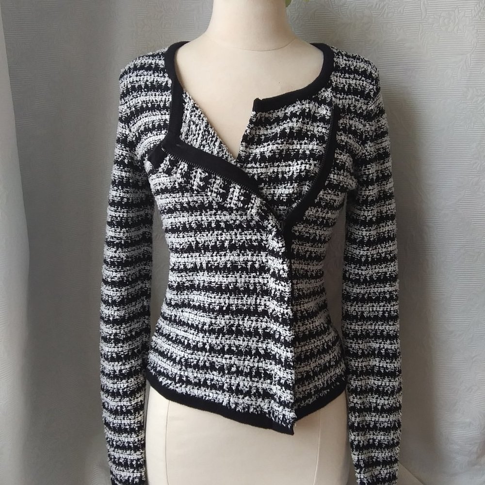 LOFT | Black/White Moto Zip Sweater | XS